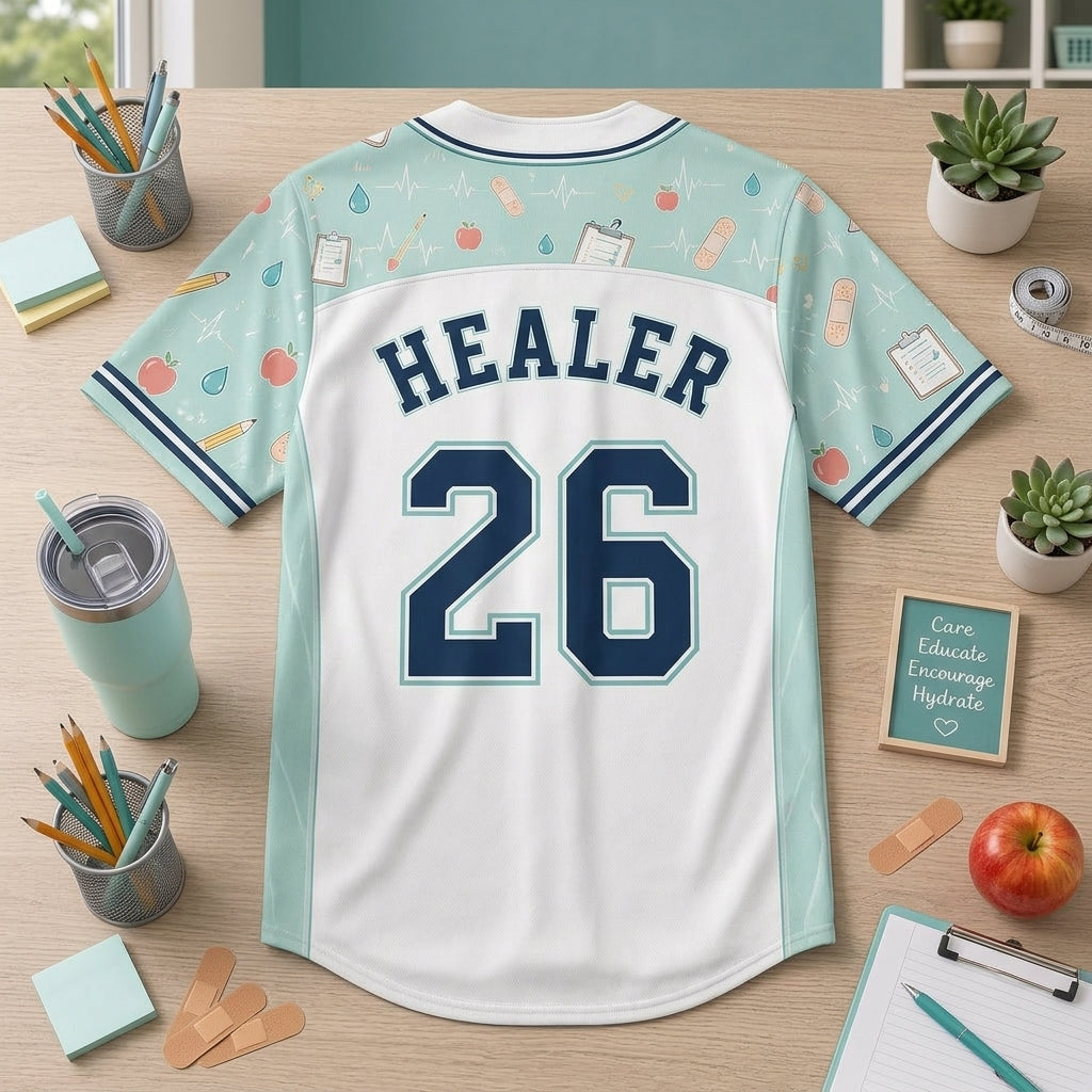 Personalized Hydrated Healer School Nurse Baseball Jersey - Custom Name and Number Athletic Shirt