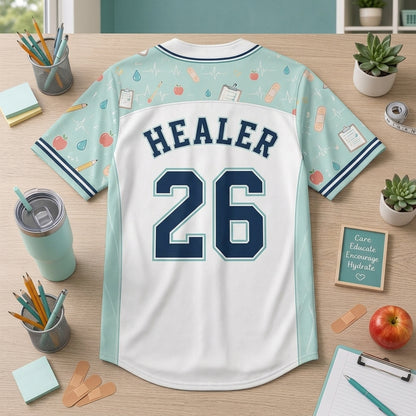 Personalized Hydrated Healer School Nurse Baseball Jersey - Custom Name and Number Athletic Shirt