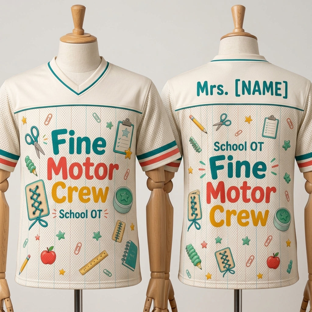 Personalized School OT Fine Motor Crew Football Jersey - Custom Name Occupational Therapist Mesh Shirt