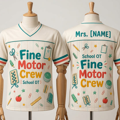 Personalized School OT Fine Motor Crew Football Jersey - Custom Name Occupational Therapist Mesh Shirt