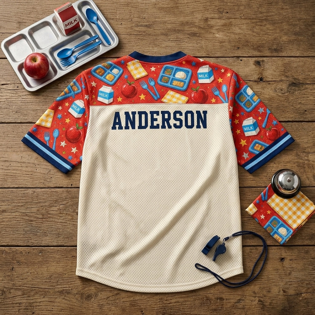 Personalized Lunch Hero Cafeteria Crew Football Jersey - Custom Name School Staff Appreciation Gift - football jersey product view 5
