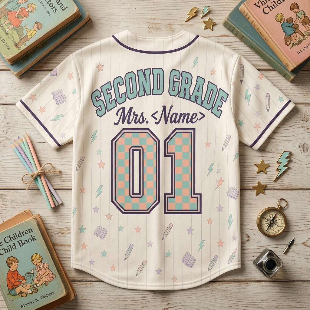 Personalized Second Grade Teacher Baseball Jersey - Custom Name Learners Club Back to School Shirt