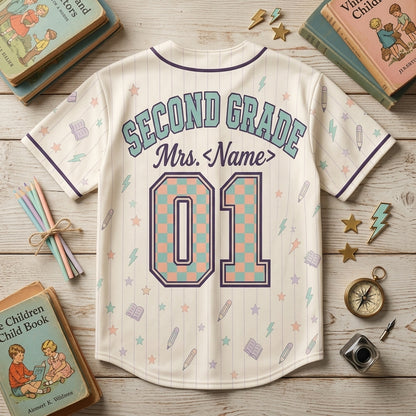 Personalized Second Grade Teacher Baseball Jersey - Custom Name Learners Club Back to School Shirt