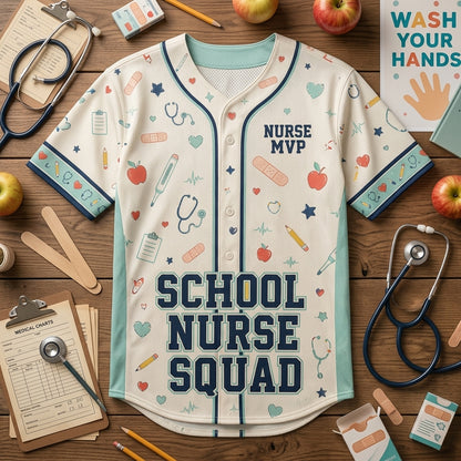 Personalized School Nurse Squad Baseball Jersey - Custom Nurse Name and Number Health Office Uniform