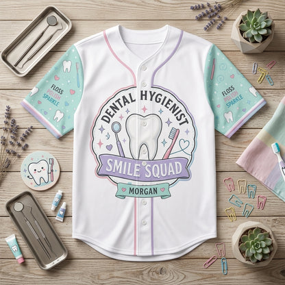 Personalized Dental Hygienist Smile Squad Baseball Jersey - Custom Name Dental Assistant Office Crew Gift