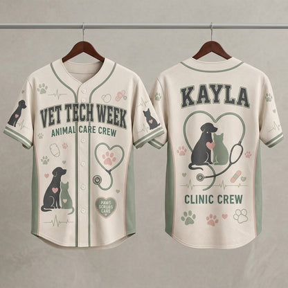Personalized Vet Tech Week Baseball Jersey - Custom Name Animal Care Crew Clinic Uniform for Veterinary Staff