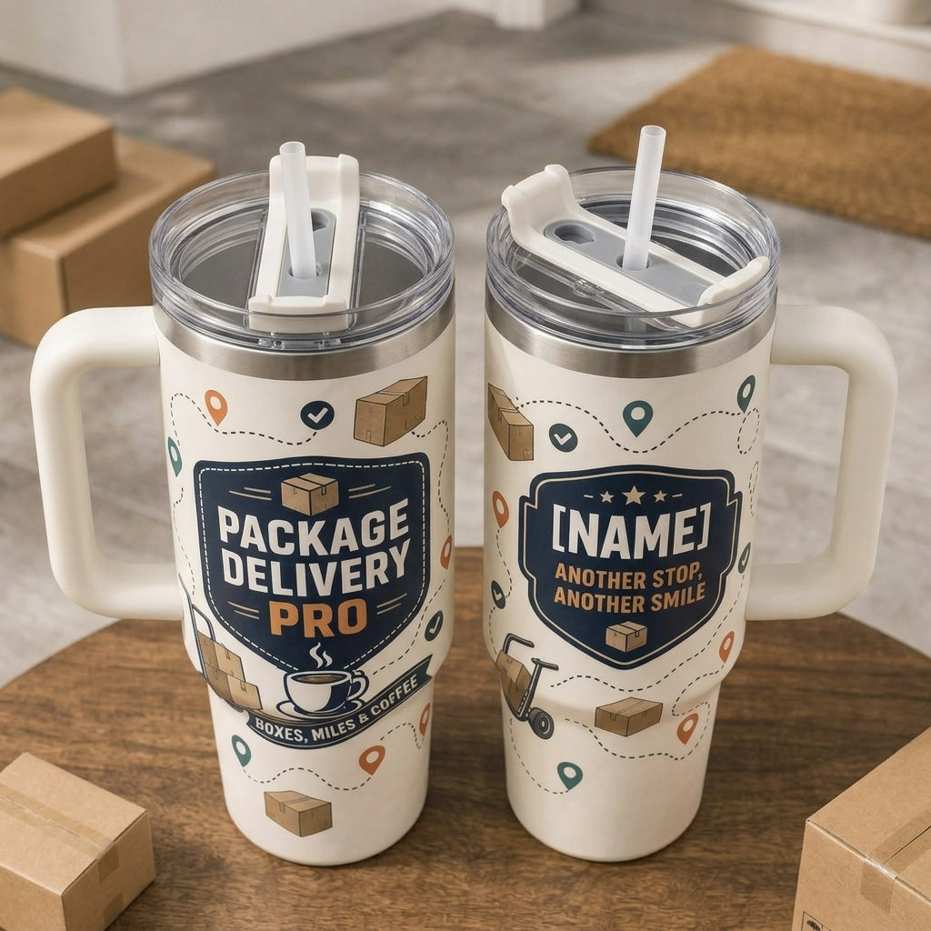 Personalized Package Delivery Pro 40oz Tumbler with Handle - Custom Name Gift for Mail Carriers