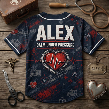 Personalized Paramedic Steady Crew Baseball Jersey - Custom Name First Responder Gift - Rescue Heart Uniform