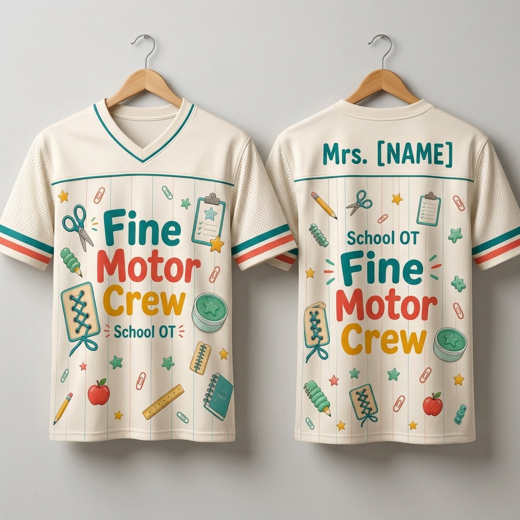 Personalized School OT Fine Motor Crew Football Jersey - Custom Name Occupational Therapist Mesh Shirt