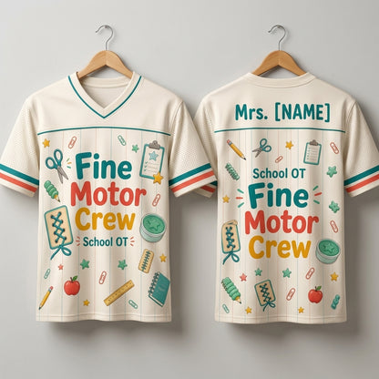 Personalized School OT Fine Motor Crew Football Jersey - Custom Name Occupational Therapist Mesh Shirt