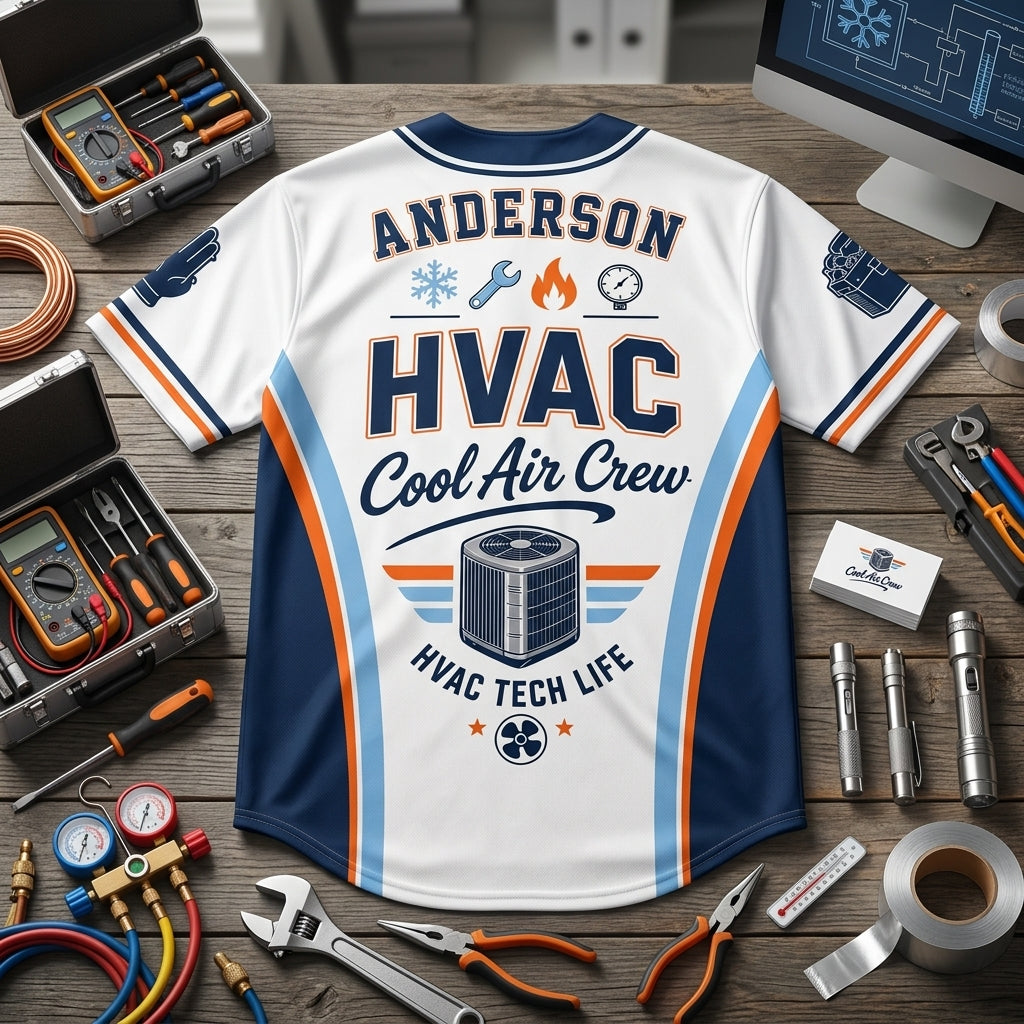 Personalized HVAC Technician Baseball Jersey - Custom Name Cool Air Crew HVAC Tech Life Apparel - baseball jersey product view 5