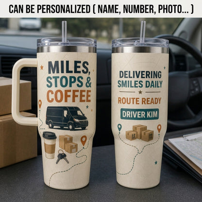 Personalized Delivery Driver 40oz Tumbler with Handle - Custom Name Route Ready Courier Gift