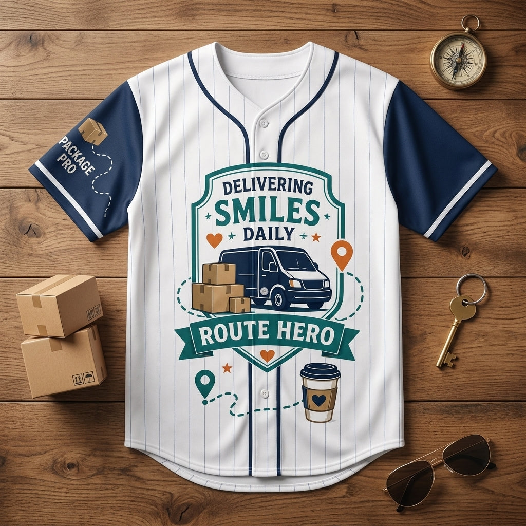 Personalized Delivery Driver Route Hero Baseball Jersey - Custom Name Courier Gift