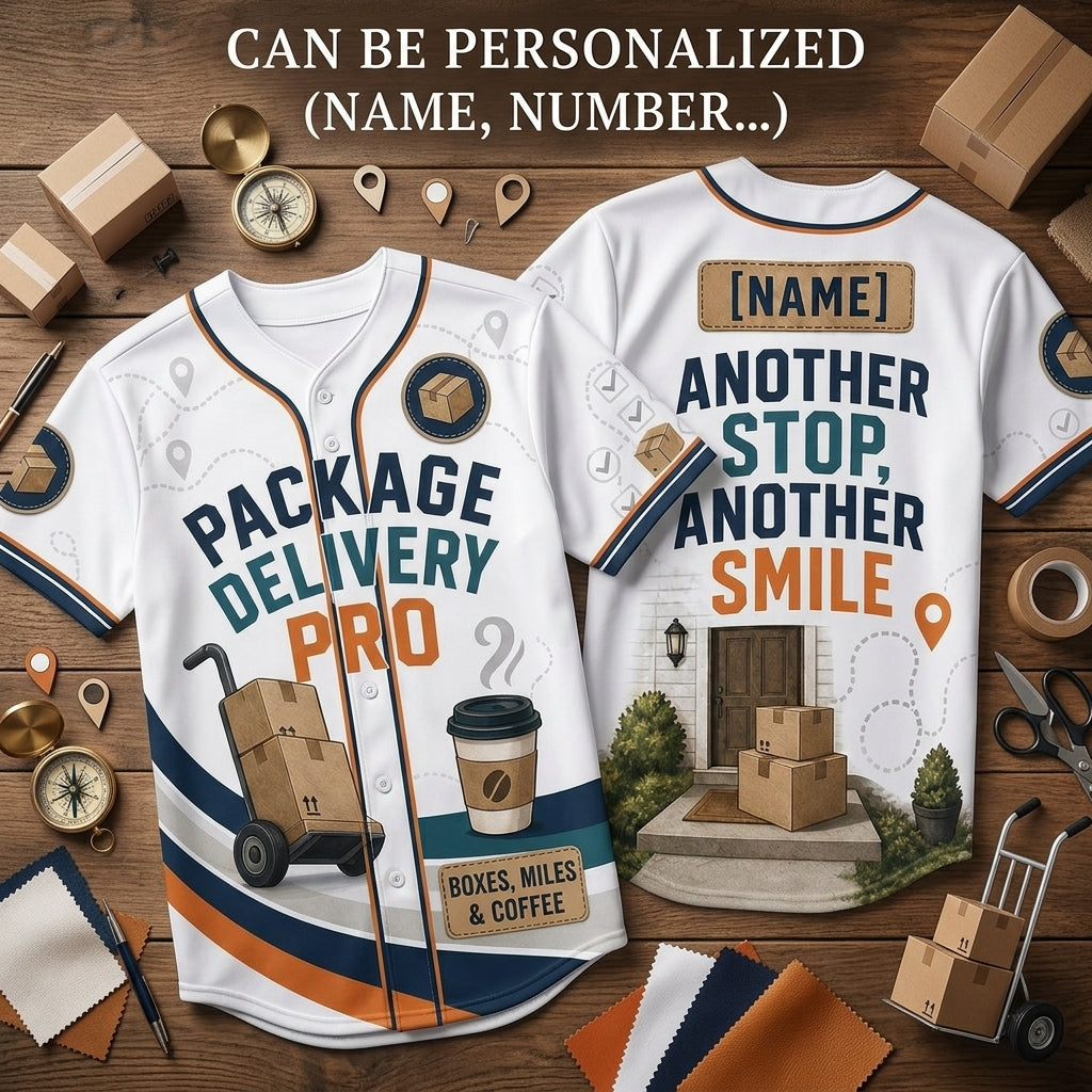 Personalized Package Delivery Pro Baseball Jersey - Custom Name Gift for Delivery Drivers & Postal Workers