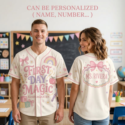 Personalized Kindergarten Teacher Baseball Jersey - Custom Name First Day Magic Coquette Back to School Shirt