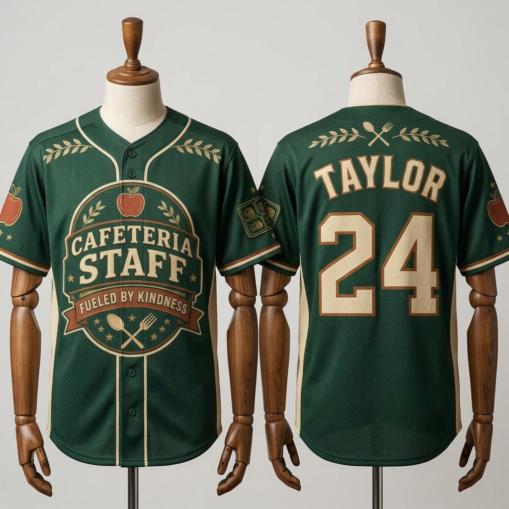 Personalized Cafeteria Staff Baseball Jersey - Custom Name & Number Fueled by Kindness School Uniform
