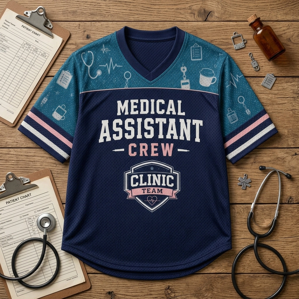 Personalized Medical Assistant Crew Football Jersey - Custom Name Healthcare Clinic Team Hybrid Mesh Shirt - football jersey product view 4