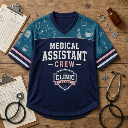 Personalized Medical Assistant Crew Football Jersey - Custom Name Healthcare Clinic Team Hybrid Mesh Shirt - football jersey product view 4