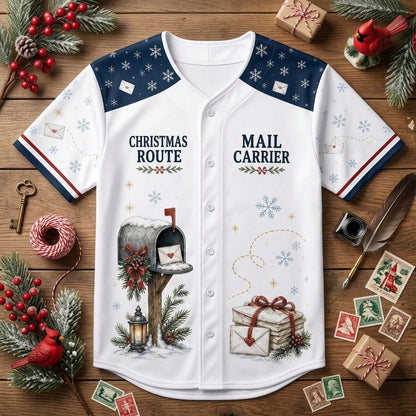 Personalized Mail Carrier Christmas Baseball Jersey - Custom Name Postal Worker Holiday Shirt