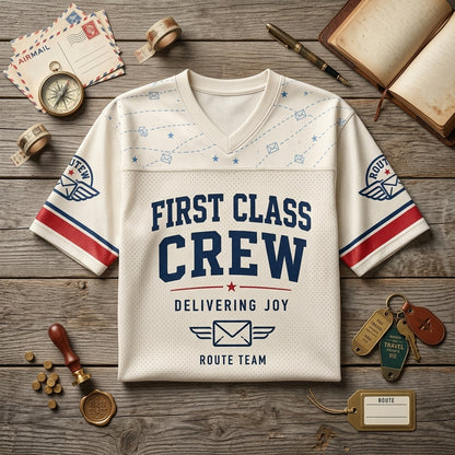 Personalized First Class Crew Postal Worker Football Jersey - Custom Name and Route Mail Carrier Gift