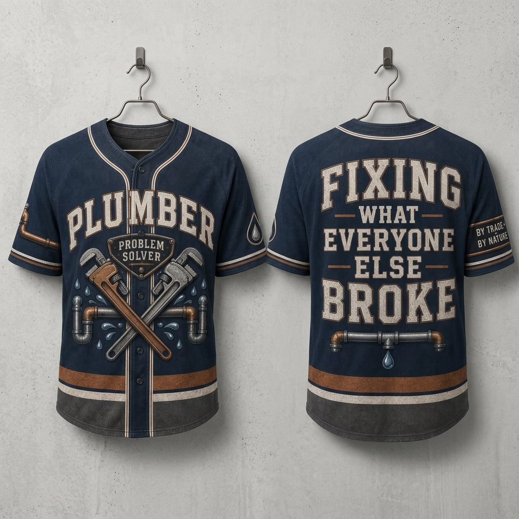 Personalized Plumber Baseball Jersey - Funny Problem Solver Fixing What Everyone Else Broke Custom Name Trade Shirt