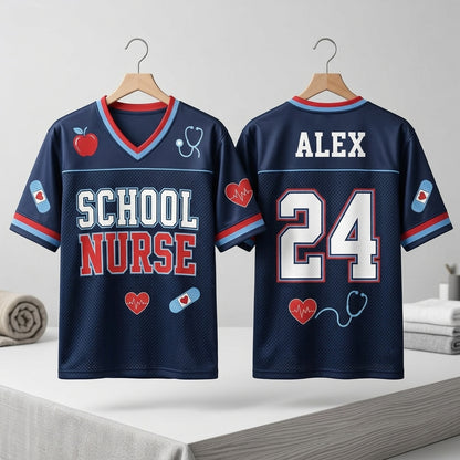 Personalized School Nurse Football Jersey - Custom Name and Number Navy Mesh Athletic Shirt