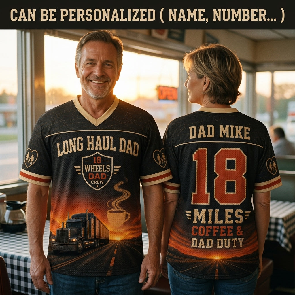 Personalized Long Haul Dad Trucker Football Jersey - Custom Name & Number Mesh Sportswear Gift