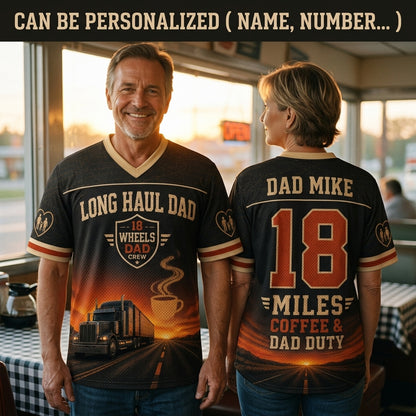 Personalized Long Haul Dad Trucker Football Jersey - Custom Name & Number Mesh Sportswear Gift