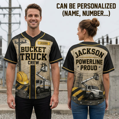 Personalized Lineman Baseball Jersey - Bucket Truck Crew Powerline Proud Custom Name Utility Worker Gift