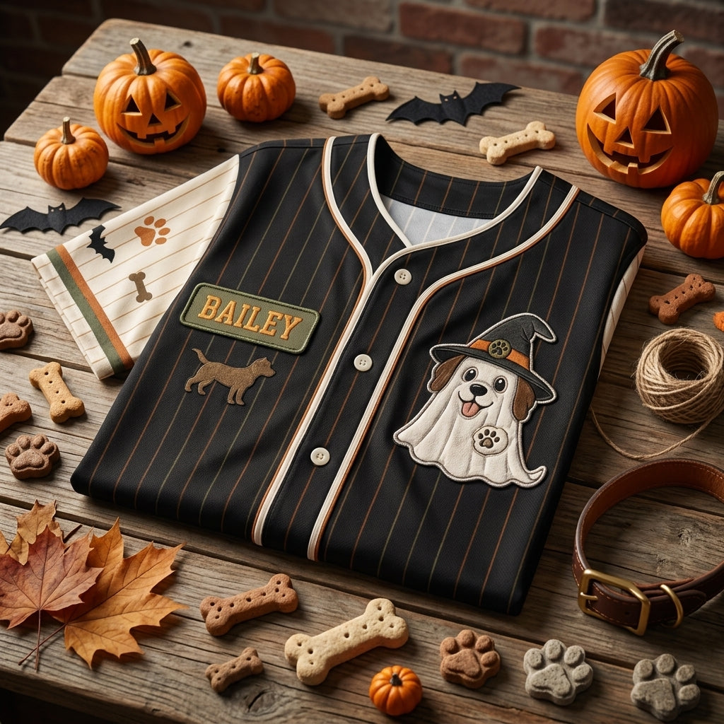 Personalized Dog Mom Boo Crew Baseball Jersey - Custom Name and Number Spooky Ghost Dog Halloween Shirt
