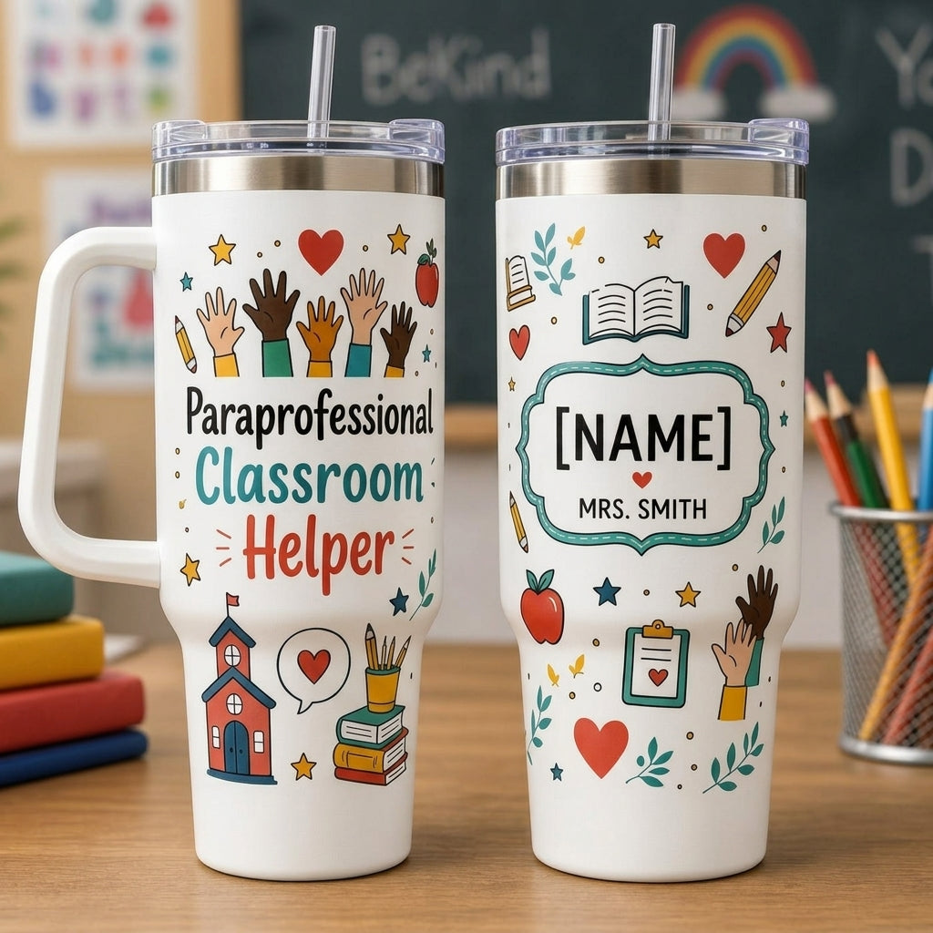 Personalized Paraprofessional Classroom Helper 40oz Tumbler with Handle - Custom Name School Gift