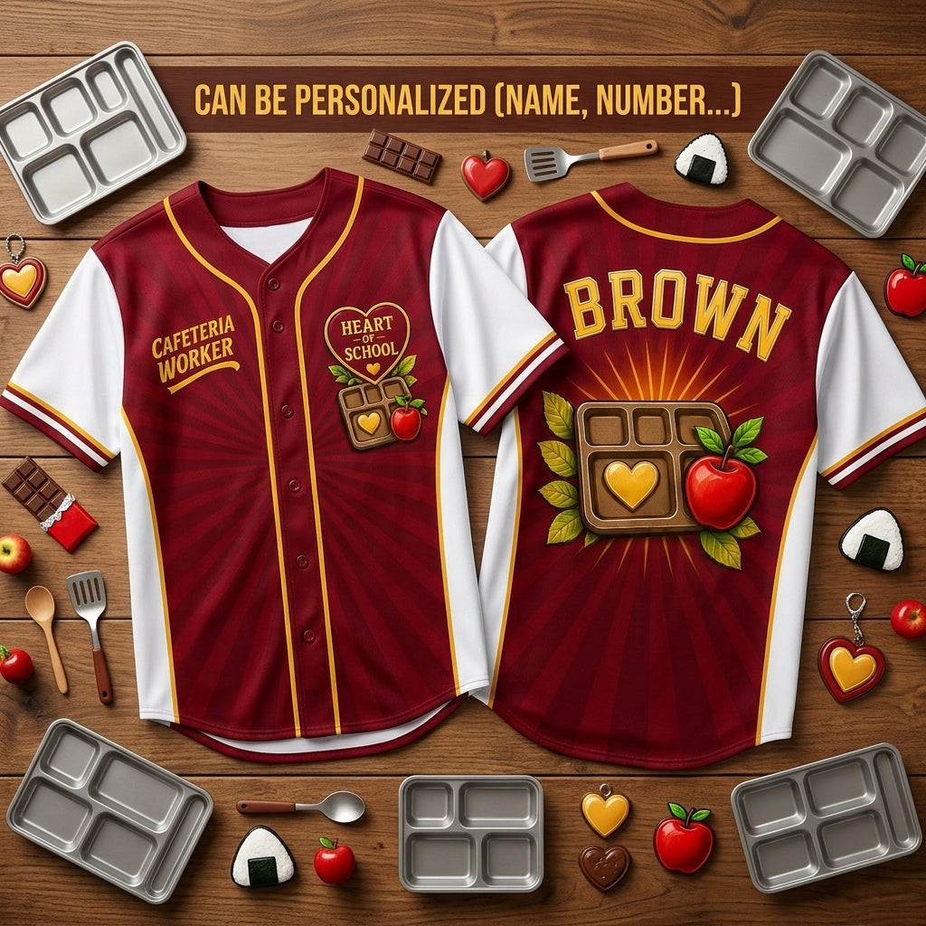 Personalized Cafeteria Worker Baseball Jersey - Heart of School Custom Name School Lunch Hero Apparel