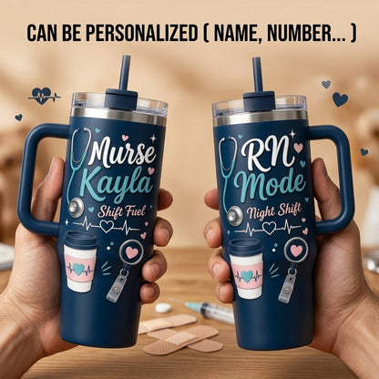 Personalized Nurse Name 40oz Tumbler with Handle - Custom RN Mode Night Shift Gift for Healthcare Professionals
