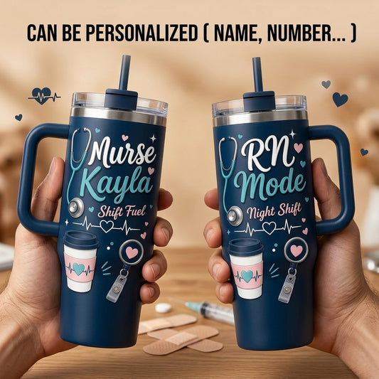 Personalized Nurse Name 40oz Tumbler with Handle - Custom RN Mode Night Shift Gift for Healthcare Professionals