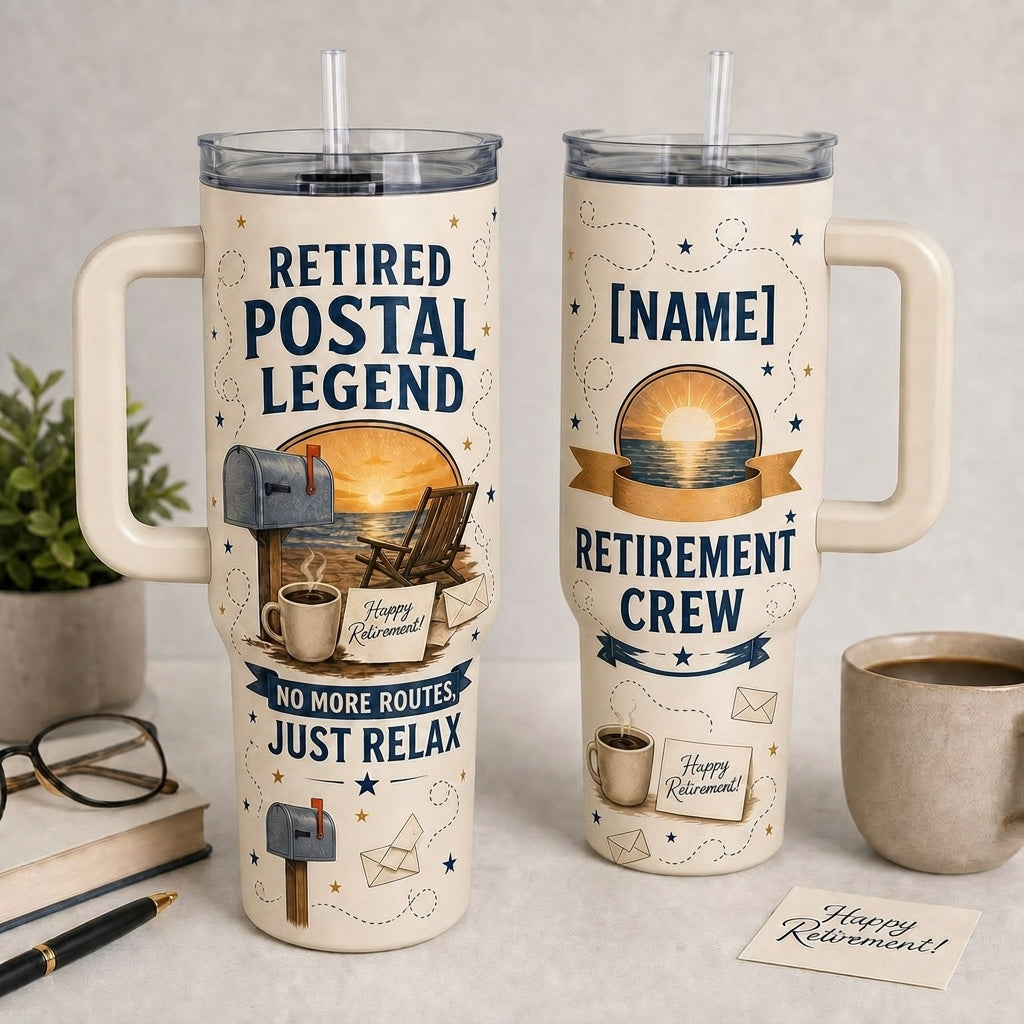 Personalized Retired Postal Legend 40oz Tumbler with Handle - Custom Name Mail Carrier Retirement Gift