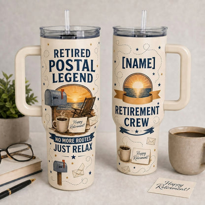 Personalized Retired Postal Legend 40oz Tumbler with Handle - Custom Name Mail Carrier Retirement Gift