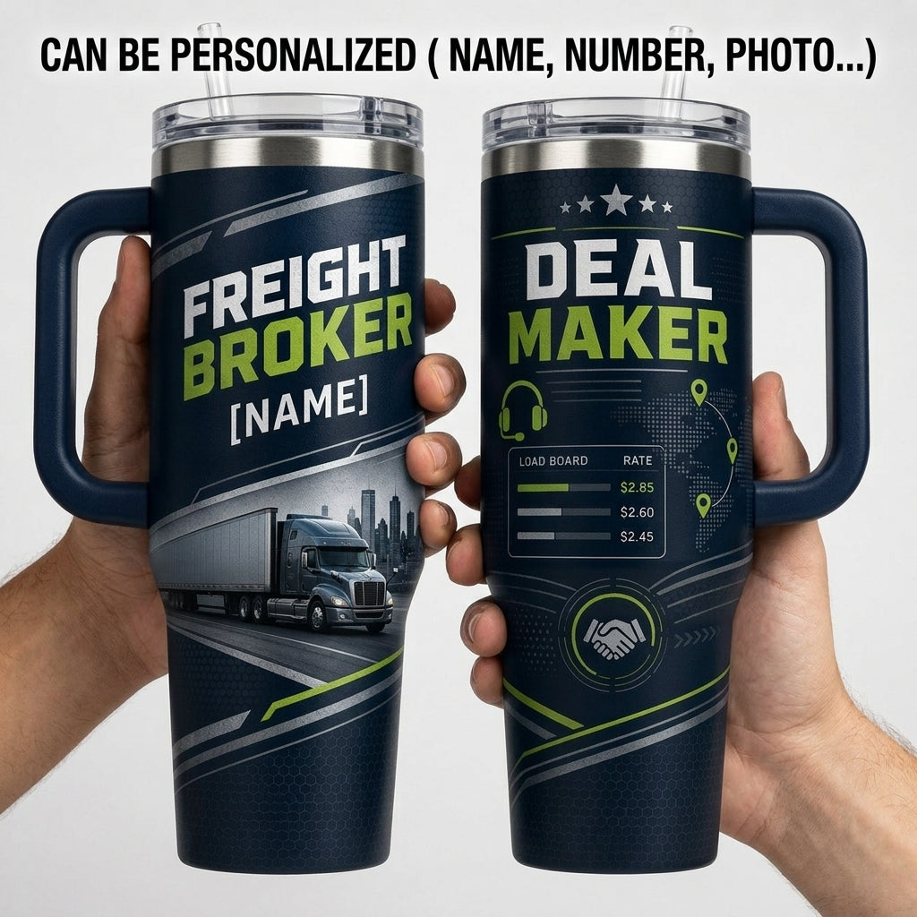 Personalized Freight Broker 40oz Tumbler with Handle - Custom Deal Maker Logistics Gift