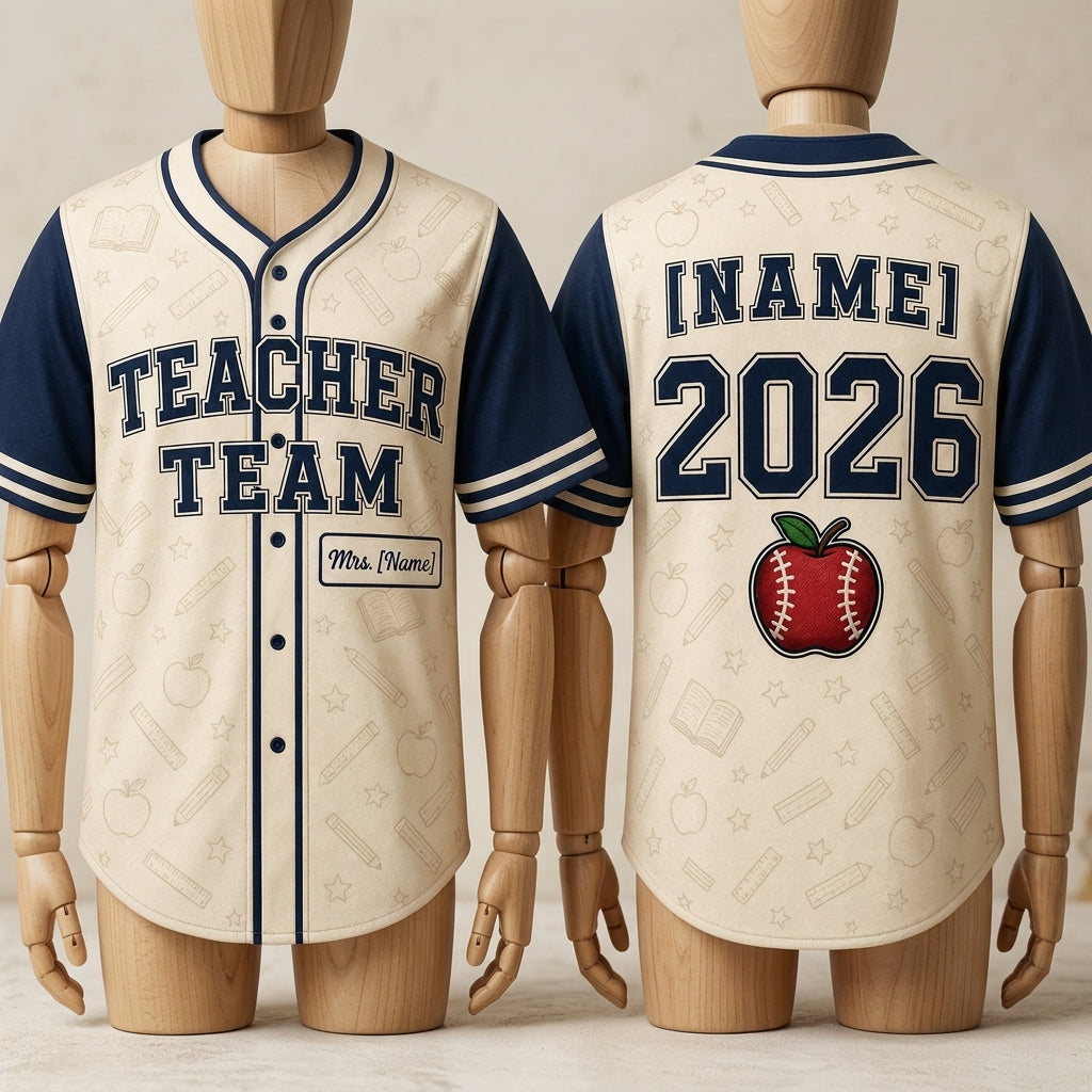 Personalized Teacher Team Baseball Jersey - Custom Name and Year School Spirit Sporty Shirt