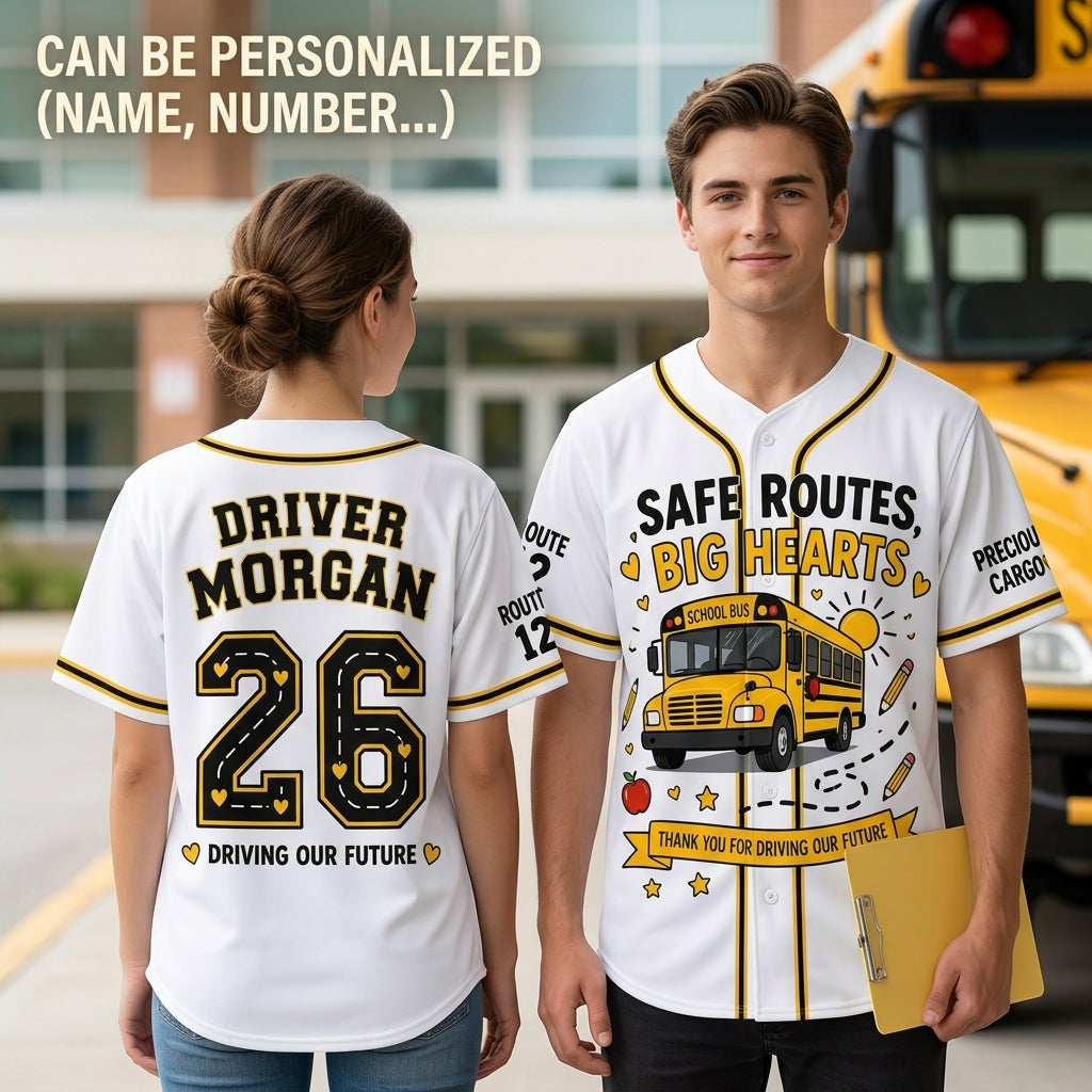 Personalized School Bus Driver Baseball Jersey - Custom Name, Route & Number Appreciation Gift