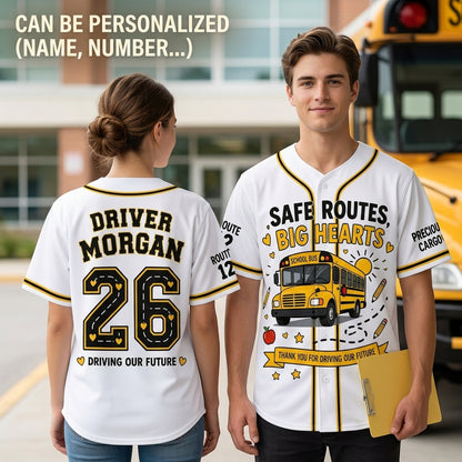 Personalized School Bus Driver Baseball Jersey - Custom Name, Route & Number Appreciation Gift