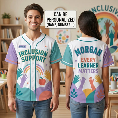 Personalized Inclusion Support Baseball Jersey - Custom Name Every Learner Matters Special Ed Teacher Gift