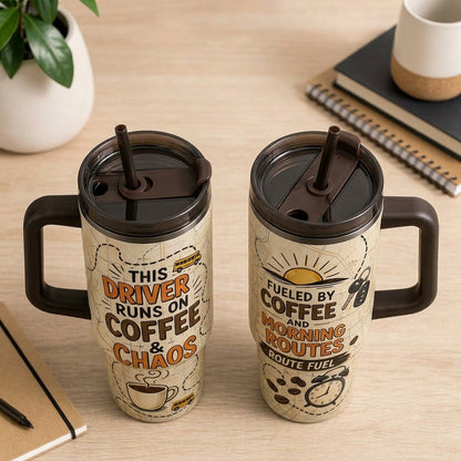 Bus Driver 40oz Tumbler with Handle - Fueled by Coffee and Chaos Commuter Gift