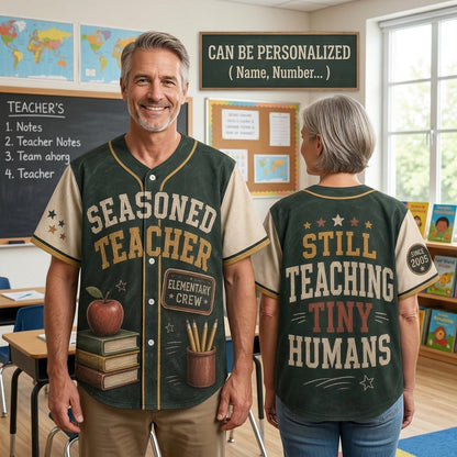 Personalized Seasoned Teacher Baseball Jersey - Custom Since Year Still Teaching Tiny Humans Athletic Shirt product view 2