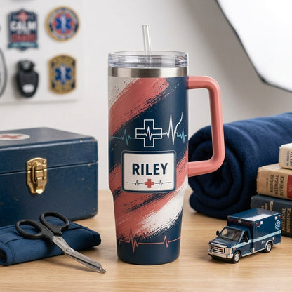 Personalized EMT Paramedic Calm in the Chaos 40oz Tumbler with Handle, Custom Name First Responder Gift product view 3