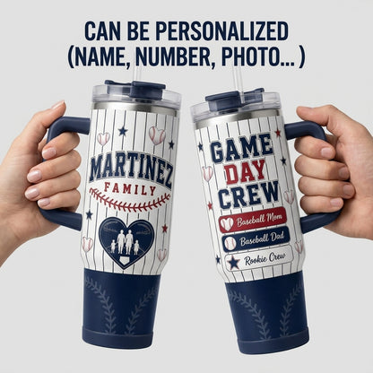 Personalized Baseball Family Game Day Crew 40oz Tumbler with Handle - Custom Name Sport Gift for Mom Dad