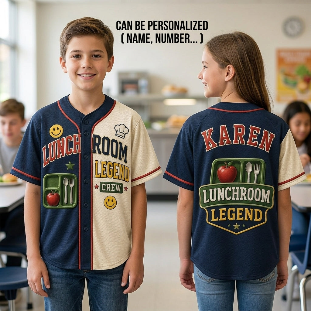 Personalized Lunch Room Legend Baseball Jersey - Custom Name School Cafeteria Staff Gift