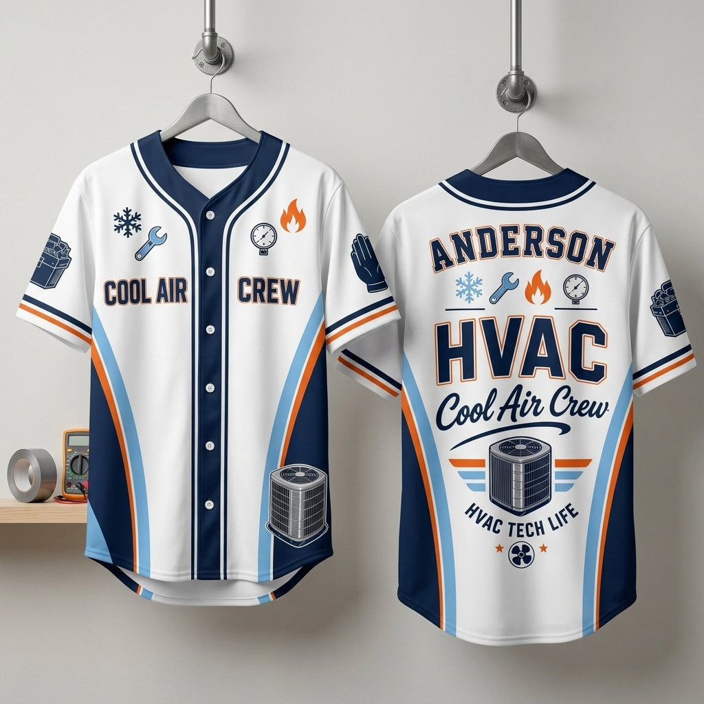 Personalized HVAC Technician Baseball Jersey - Custom Name Cool Air Crew HVAC Tech Life Apparel - baseball jersey product view 3