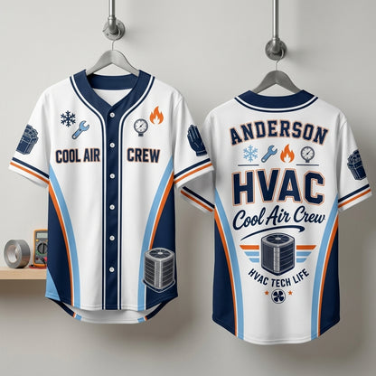 Personalized HVAC Technician Baseball Jersey - Custom Name Cool Air Crew HVAC Tech Life Apparel - baseball jersey product view 3