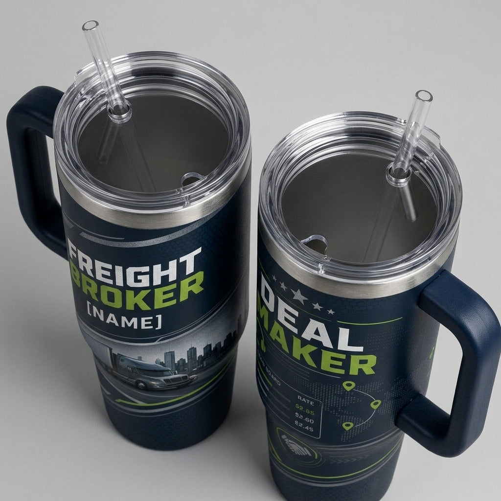 Personalized Freight Broker 40oz Tumbler with Handle - Custom Deal Maker Logistics Gift - 40oz tumbler mockup 5