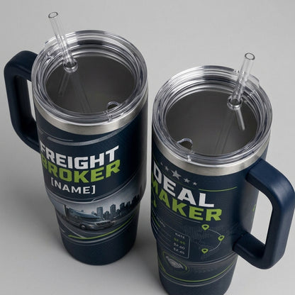 Personalized Freight Broker 40oz Tumbler with Handle - Custom Deal Maker Logistics Gift - 40oz tumbler mockup 5